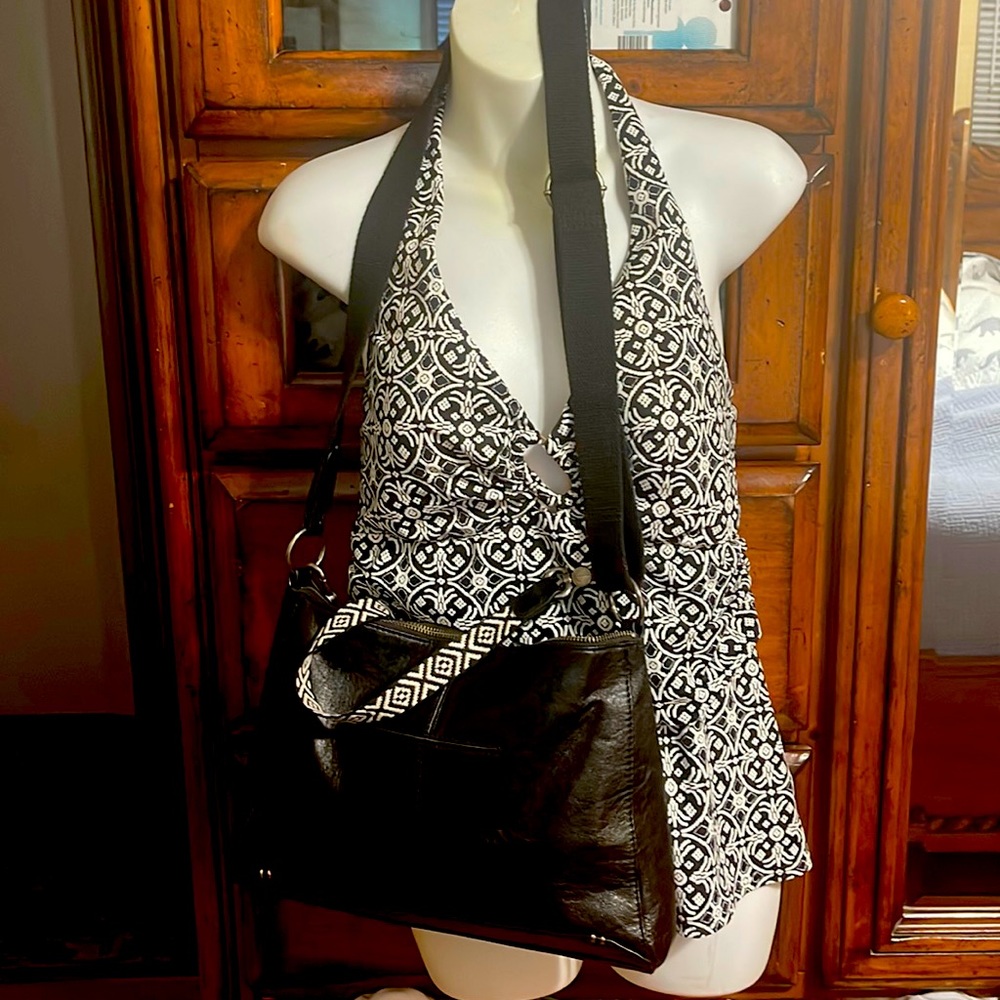 The Sak Black Iris Leather Crossbody Purse /comes with 2 straps